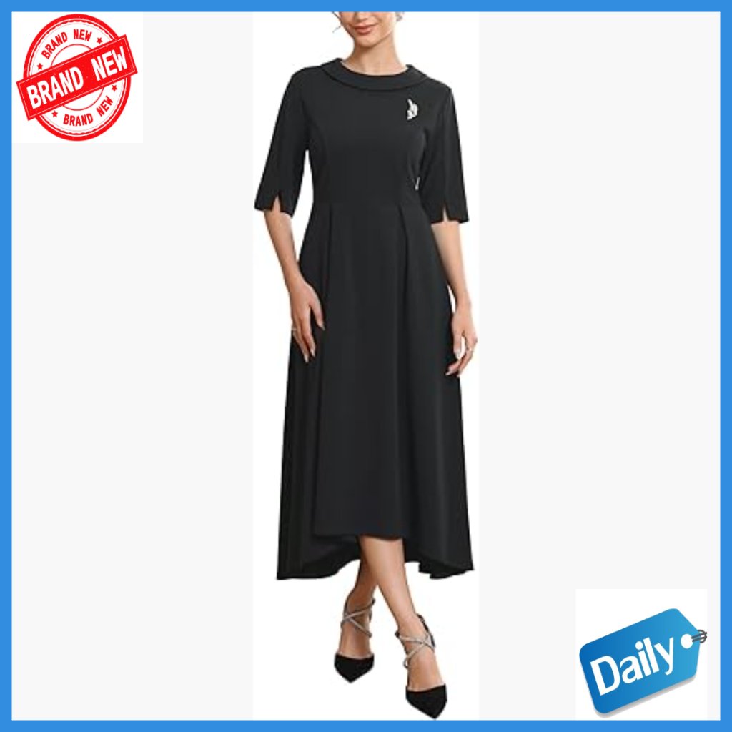 Vintage Collared A-Line Formal Dress With Detachable Brooch